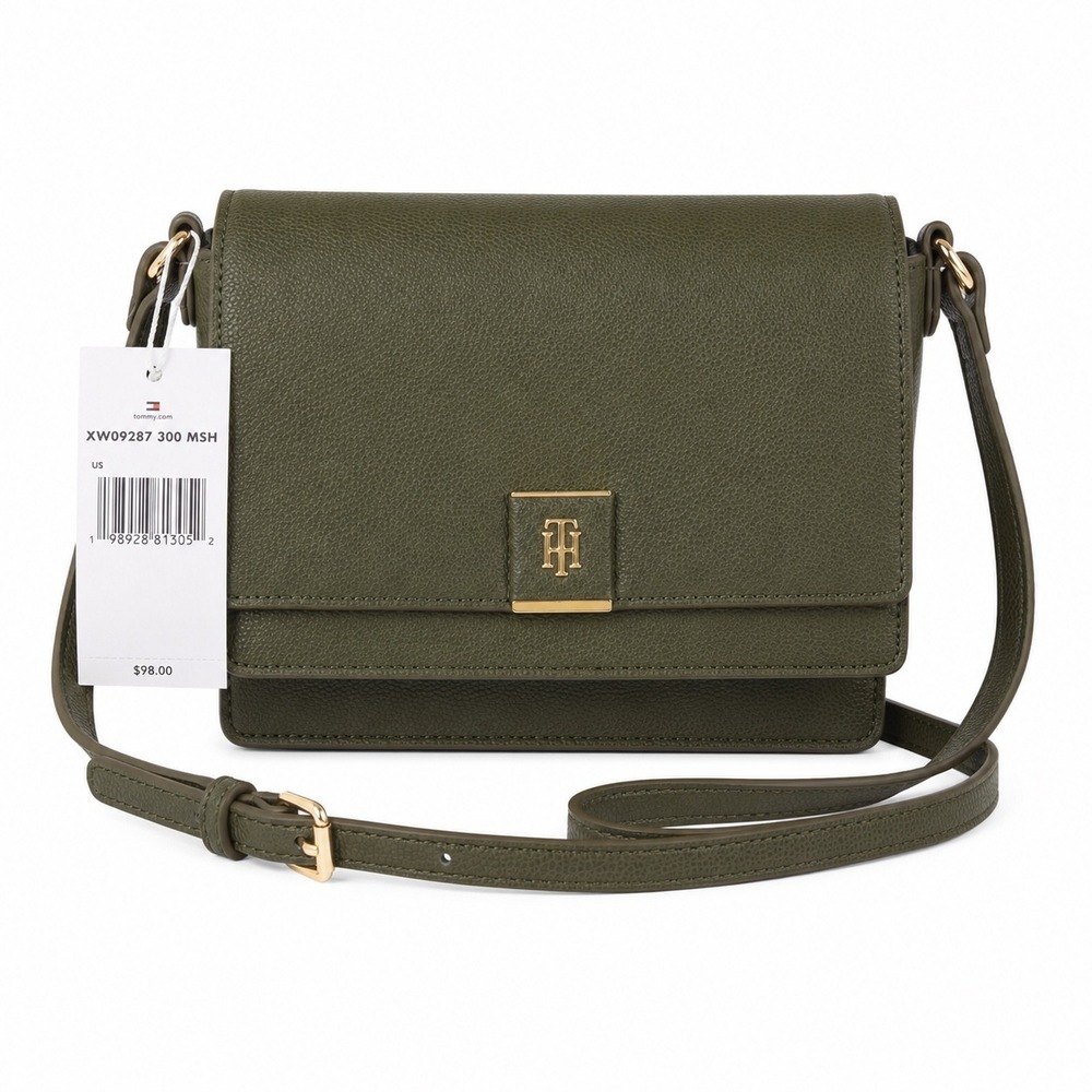 Tommy Hilfiger Women Olive Green Pebbled Crossbody Bag XW09287 300 MSH